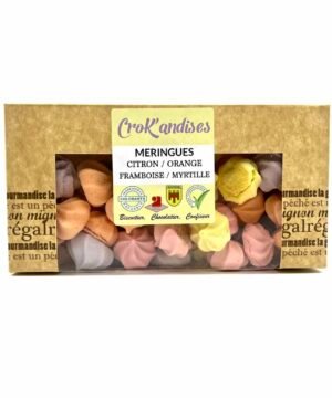 Meringues Citron Framboise Orange Myrtille 70Gr, Crok’andises.