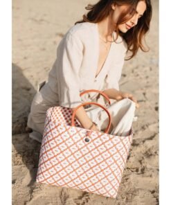 Sac Motif Shopper Rouille Blanc, Handed By