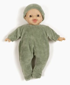 Babies – Ensemble Dors bien et bonnet en velours nikky vert de gris, Minikane