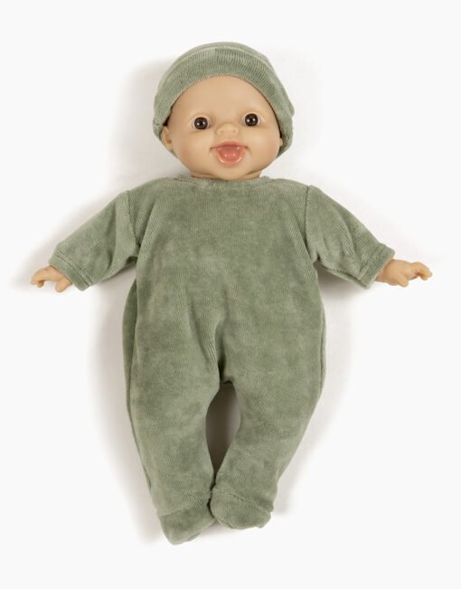 Babies – Ensemble Dors bien et bonnet en velours nikky vert de gris, Minikane