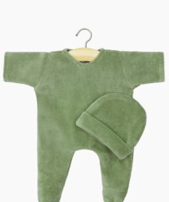 Babies – Ensemble Dors bien et bonnet en velours nikky vert de gris, Minikane