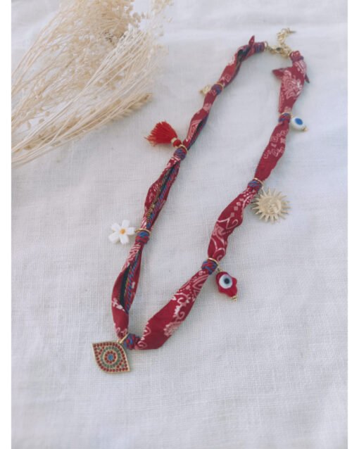 collier bandana bordeaux oeil strass