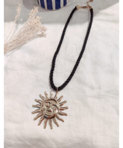 collier corde noir soleil dore