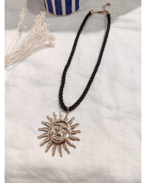 collier corde noir soleil dore