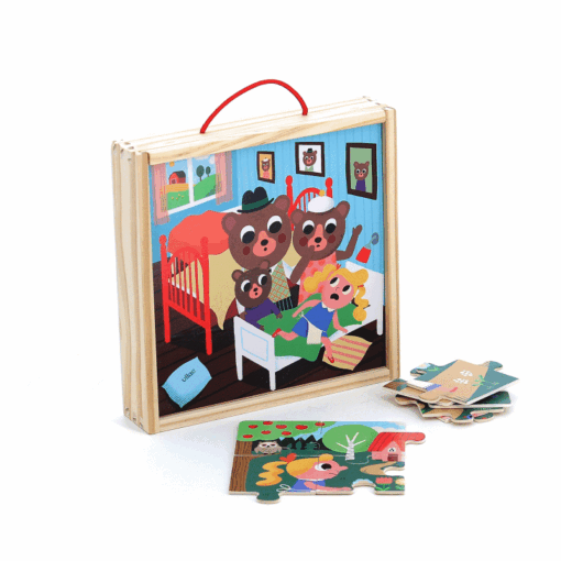 Coffret de 4 puzzles en bois Boucle d’Or, VILAC