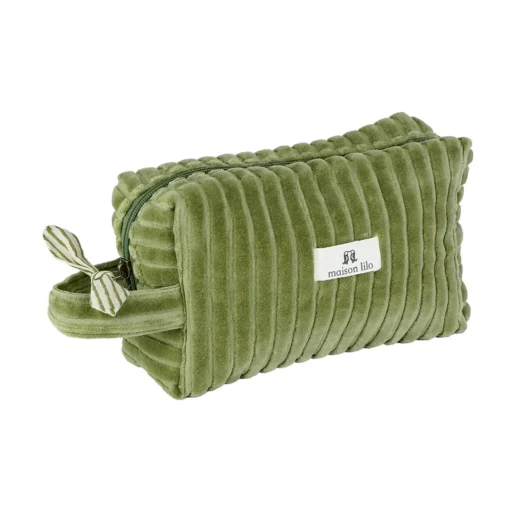 Trousse de toilette velours côtelé Vert, Maison Lilo